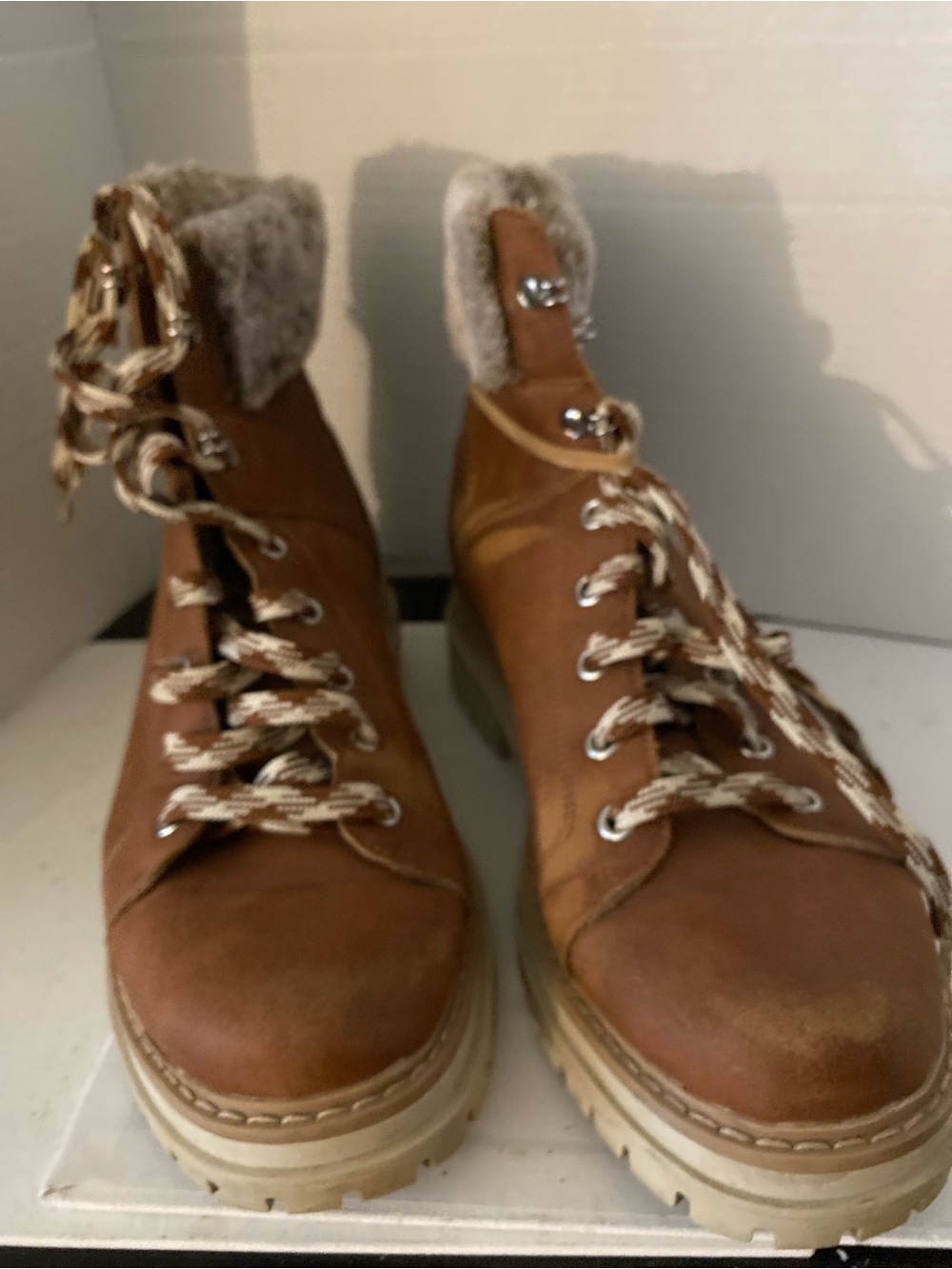 Source Unknown Brown Women's Faux-Fur Cuff Lace-Up Winter Boots